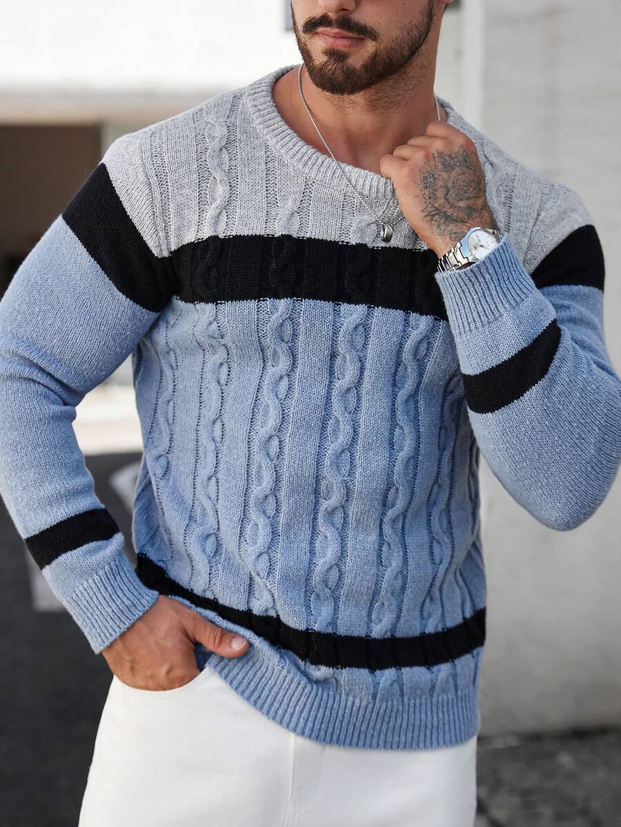Manfinity Homme Casual Knit Sweater with Contrasting Colors for Men