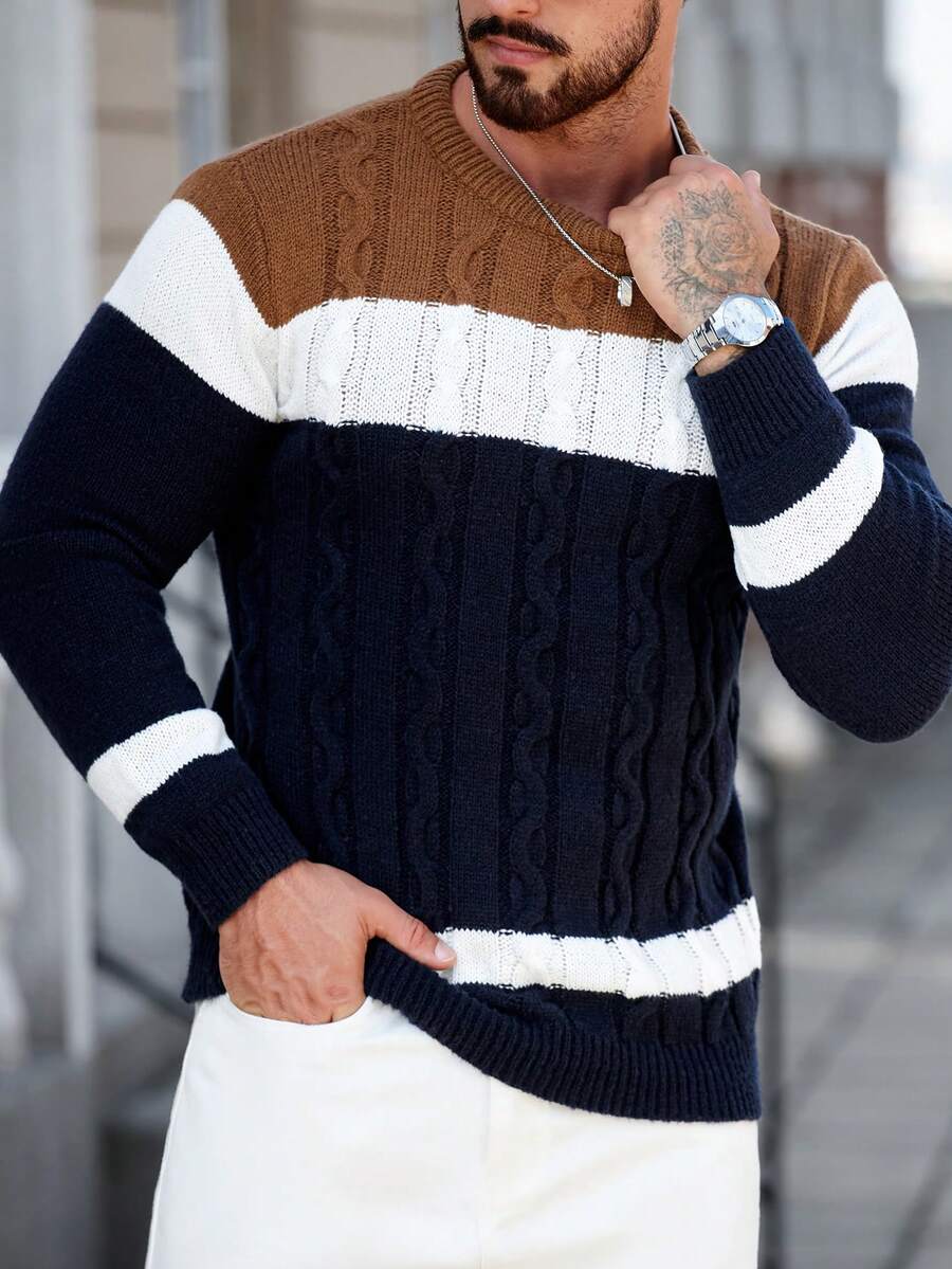 Manfinity Homme Classic Cable Sweater 