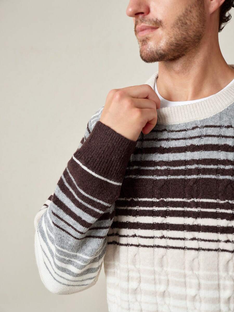Manfinity CityGents Men's Casual Sweater with Colorblock Stripes, Autumn/Winter 