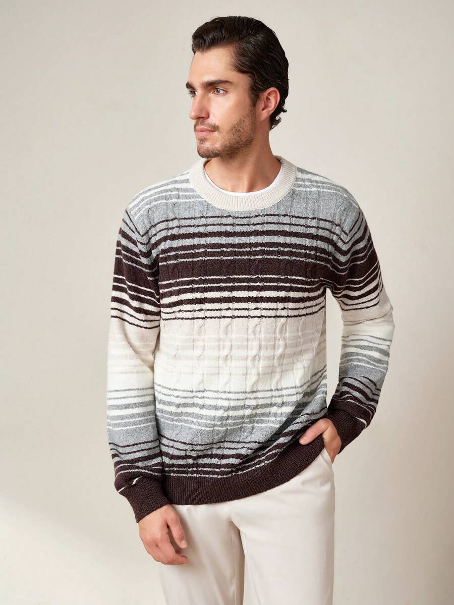 Manfinity CityGents Men's Casual Sweater with Colorblock Stripes, Autumn/Winter 