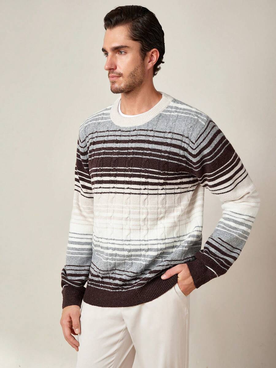 Manfinity CityGents Men's Casual Sweater with Colorblock Stripes, Autumn/Winter 