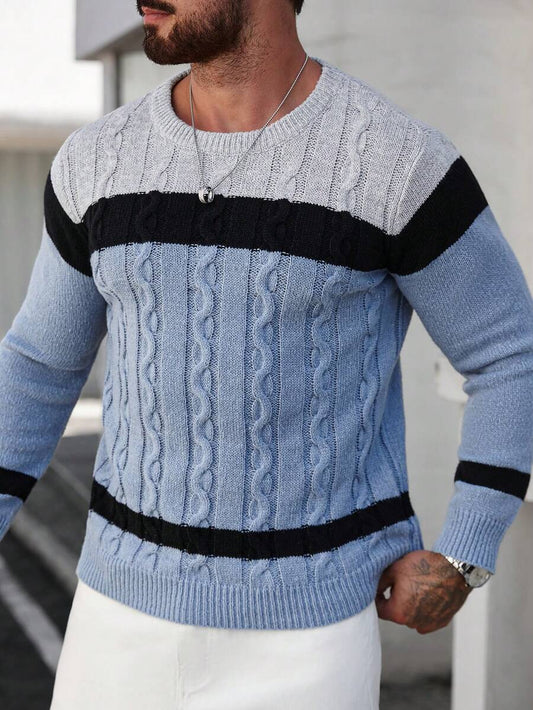 Manfinity Homme Casual Knit Sweater with Contrasting Colors for Men 
