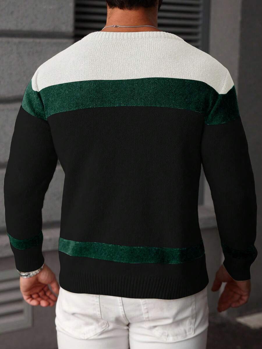 Manfinity Homme Men's Casual Colorblock Braided Knit Crew Neck Sweater, Autumn/Winter 